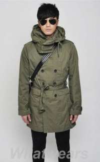  Slim Double Breasted Long Trench Coat Jacket Olive Green Z99  