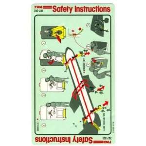  TWA Trans World Airlines Boeing 727 231 Safety Card 1979 