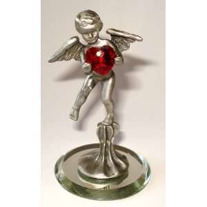  Pewter Cupid Holding a Red Colored Swarovski Crystal