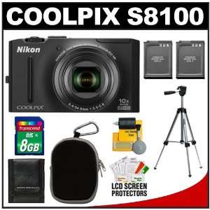 Nikon Coolpix S8100 12.1 MP Digital Camera (Black) with 8GB Card + (2 