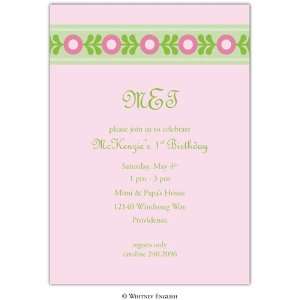  First Birthday Party Invitations   Laine Pink and Green 