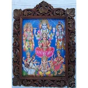  Laxmi with all Hindu Religious Lord, Pic in Wood Frame 