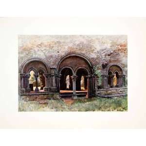  1907 Color Print Cloister Abbey Saint Bavon Ruins Ghent 
