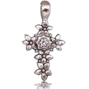  Beaucoup Designs Silver Over Pewter Old World Flower Cross 