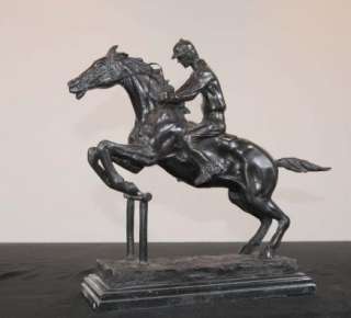 French Bronze Horse Jockey Bonheur Horses Jump Statue  