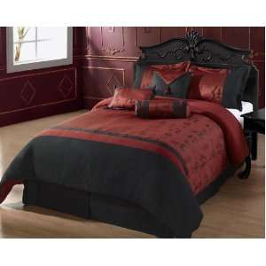  CozyBeddings 7pc Comforter Set Burgundy with black Chinese 
