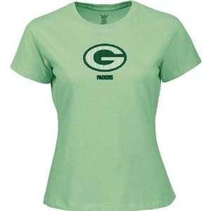  Green Bay Packers Womens Light Green Sequin Logo Tee 