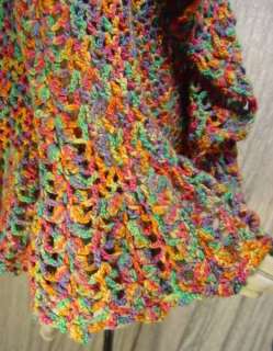 RAINBOW COLORS Crochet Lace BOHO Circle Sweater XL  