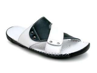 NEW BACCO BUCCI RYAN BLUE/WHITE CALFSKIN SANDALS~8  