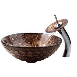   Glass Vessel Sink and Waterfall Faucet Faucet Finish: Antique Bronze