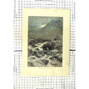    Antique Print View Stream Llyn Idwal Mountains