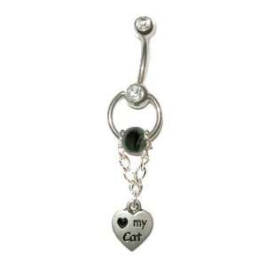  Love My Cat Belly Button Ring with Slave Ring Jewelry