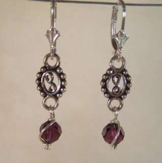 AMETHYST Purple Swarovski Bali Sterling silver earrings  