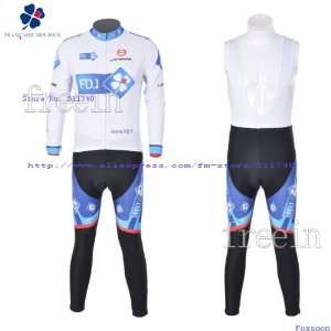 2010 fdj long sleeve cycling jerseys and bib pants set/cycling wear 