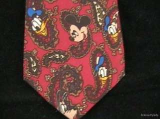 Disney Mickey & Co Red Paisley Narrow Neck Tie Goofy Donald Pluto 