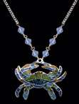 Blue Crab Pendant Necklace   Bamboo Cloisonné Jewelry  