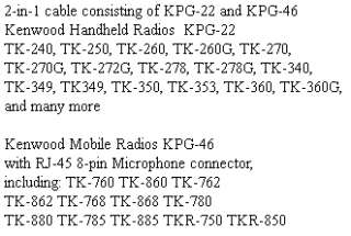 Cable for Kenwood TK 280 KPG 36 handheld radio  