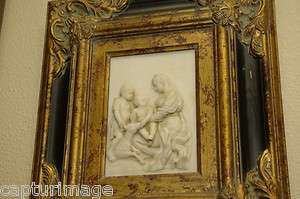   Framed Cast Marble Madonna & Child + Lamb & Baby John the Baptist