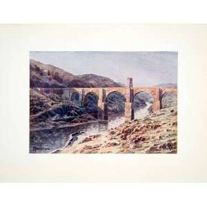  1906 Color Print Wigram Alcantara Bridge Spain Tagus River 