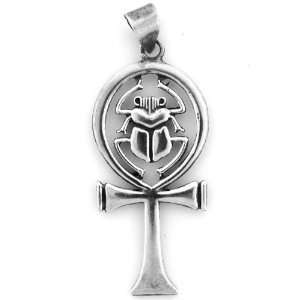  Egyptian Jewelry Silver Scarab and Ankh Pendant Jewelry