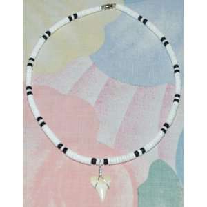 Treasure Puka Shell Necklace Smooth White 2 Black with Shark Tooth 