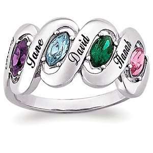   : Silvertone Mothers Name & Marquise Birthstone Ribbon Ring: Jewelry