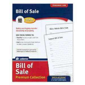  Adams Bill of Sale Forms Pack, Includes 2 Motor Vehicle 