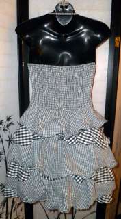 NEW ♥ BEBE ♥ Gingham Corset Ruffle Tiered Mini Halter Tube Dress 