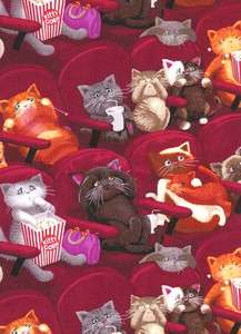   Timeless Treasures Scaredy Cats at the Movies, Cat C8141, Wine  