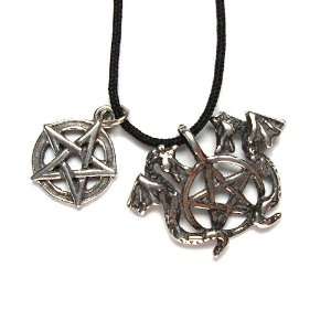  The Dragons Pentacle Pewter Pendant on Cord Necklace 