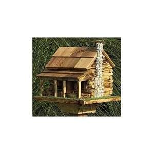  Amish Handcrafted Log Cabin Bird Feeder with Rock Chimney 