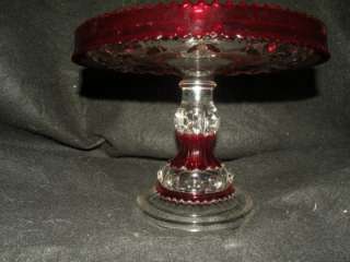   EAPG KINGS CROWN 9 RARE RUBY STAINED HIGH STANDARD CAKE STAND CRIMPED