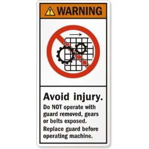  Avoid injury. Do NOT operate with guard removed, gears or 