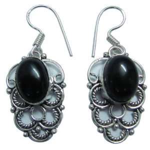  Black Onyx Silver Plated Women Fashion Dangle Earring 