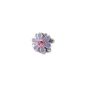    Silver Reflections Purple Enameled with CZ Flower Charm: Jewelry