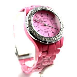   Painted Metal Designer Look Blingy Watch with Ice Crystals Around Face