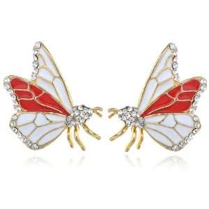Golden Tone Hand Painted Butterfly Insect Crystal Rhinestone Element 