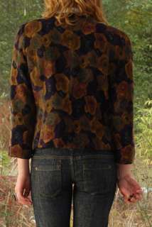 Vtg 80s Muted Floral Cut Away Wool Blazer Jacket Small/ Medium  