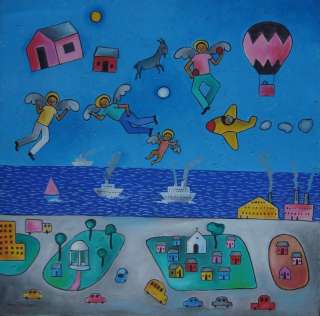 Original Painting haitian style Art Naive Jose Morillo  