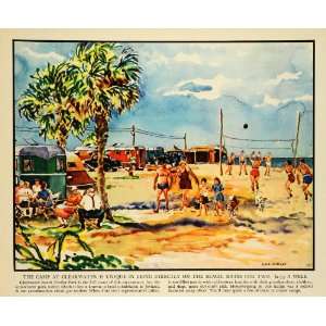  1937 Print Clearwater Golinkin Trailer Park Beach Families 