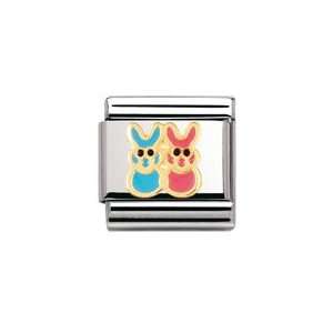   in stainless steel , enamel and 18k gold (PINK and SKY BLUE bunnies