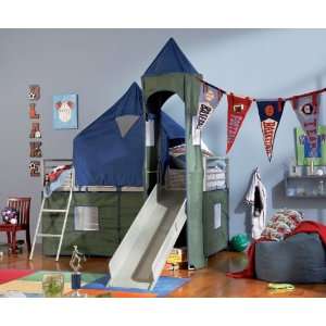   069   Boys Blue & Green Twin Tent Bunk Bed with Slide: Home & Kitchen