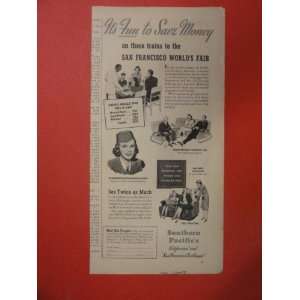 Southern Pacifics train, 1940 Print Ad (San Francisco worlds fair 