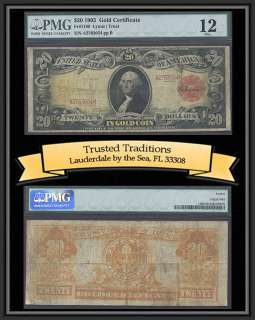 TT 1905 $20 GOLD CERT TECHNICOLOR FR # 1180 PMG 12 FINE  