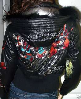Ed Hardy Black Butterfly Puffer Jacket/Coat~Authentic~M  
