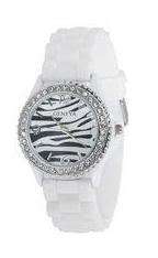 GENEVA Silicone Zebra Crystal CZ Large Face Watch  