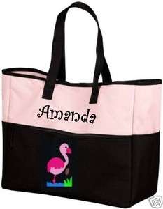 Flamingo PINK Black Tote Bag PERSONALIZED beach florida  