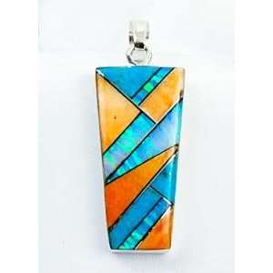   Silver Turquoise Spiny Oyster Lab Opal Pendant By Ronald Tom Jewelry