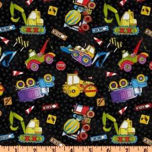 : 44 Wide Boys At Work Construction Trucks Black Fabric By The Yard 