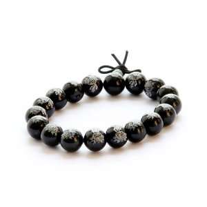   Black Agate Beads Tibetan Buddhist Prayer Mala Wrist Bracelet: Jewelry